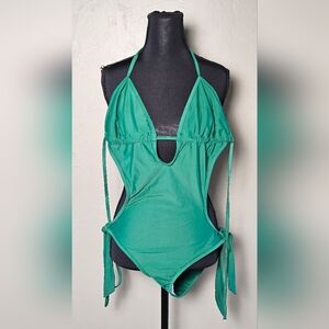 [ELOVER] NWOT Green Monokini V-Neck Halter Swimwear《XL》